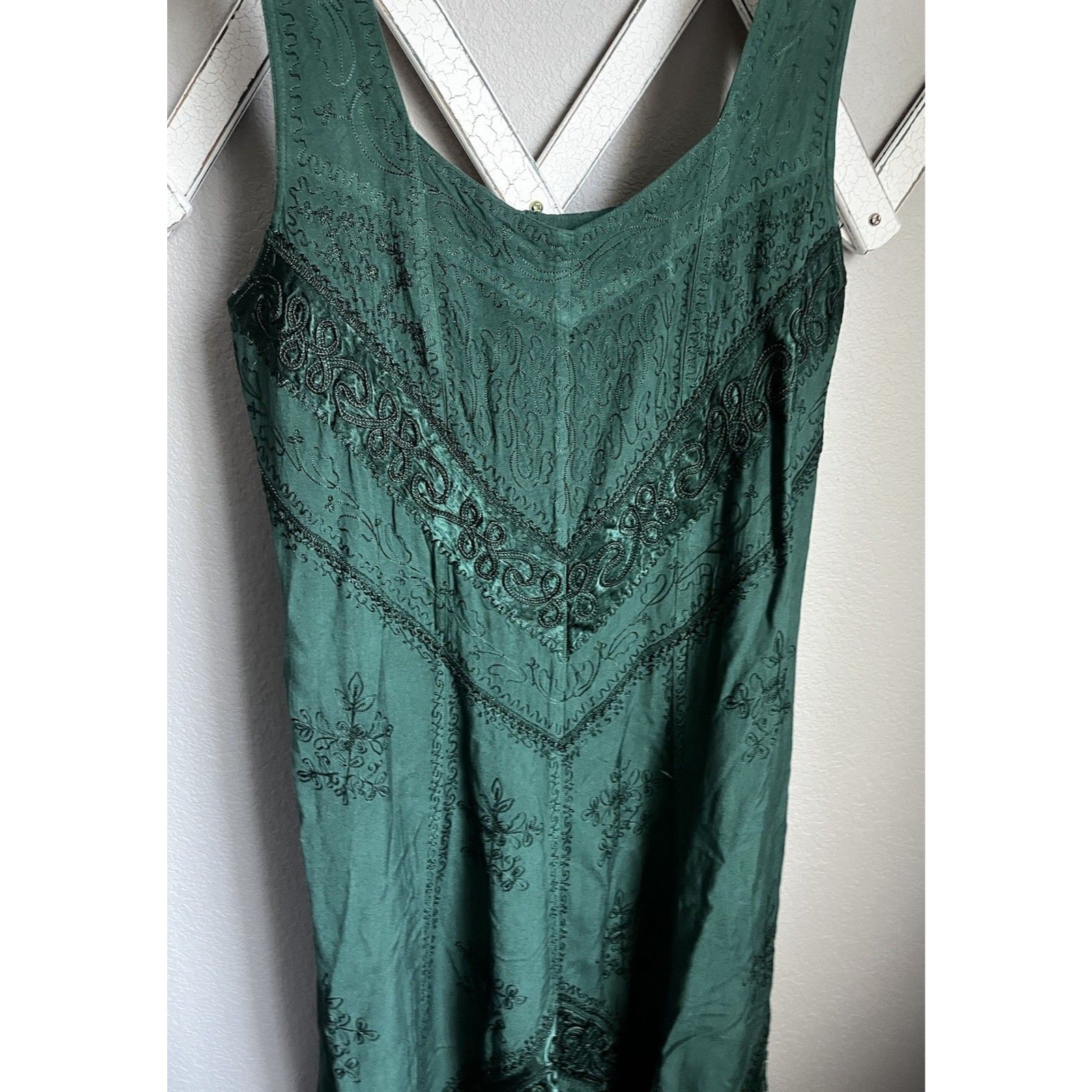 Nwt! Holy Clothing Women's Xl Boho Dyed Green Sleeveless Dress Handmade India — image 2 of 7
